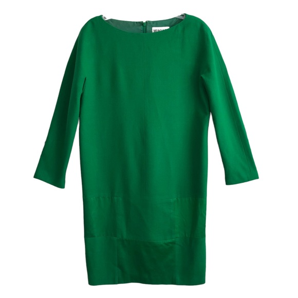 90s Magali Collection Kelly Green Wool Satin Long Sleeve Sheath Dress 10 EPC - Picture 5 of 6